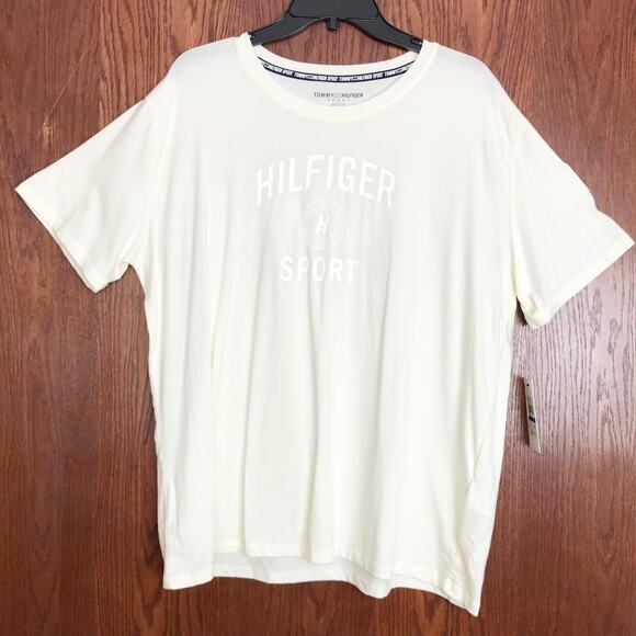TOMMY HILFIGER SPORT Womens Varsity Graphic T-Shirt XL White Boyfriend Fit NWT - Picture 4 of 12